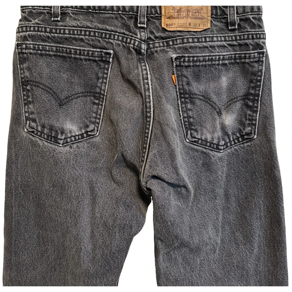 Levi's Men's Vintage Orange Tag Rare 505 Jeans Black Straight Leg - Faded